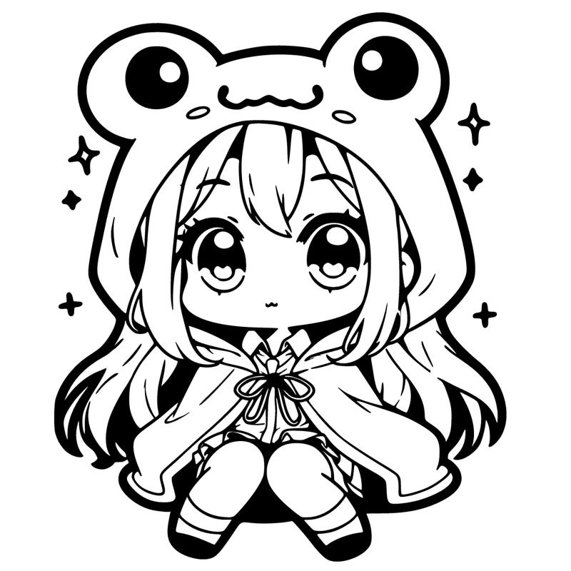 chibi girl with frog hoodie