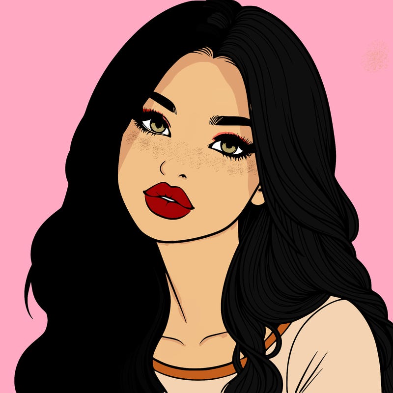 realistic girl with hair on her hair and lips