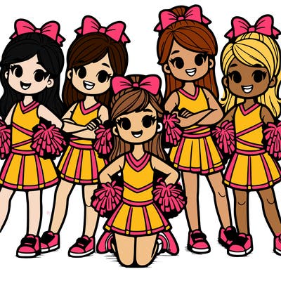 group of 6 cheerleaders with their arms down