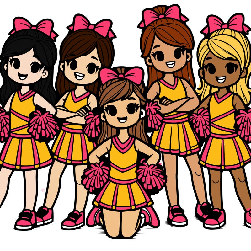 group of 6 cheerleaders with their arms down