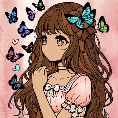 girl with butterflies realistic