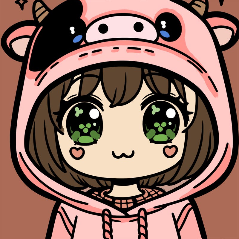kawaii girl with cow hoodie