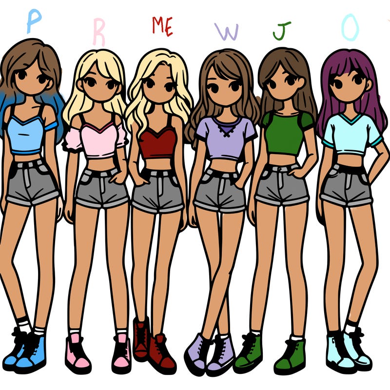 a group of girls wearing crop tops and shorts