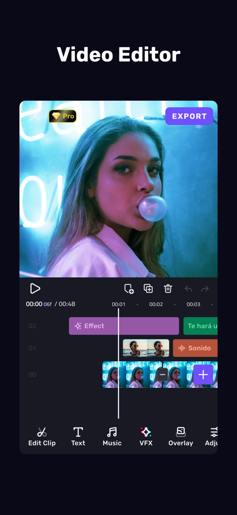 VivaCut mobile video editor interface showing a multi-layer timeline and professional editing tools
