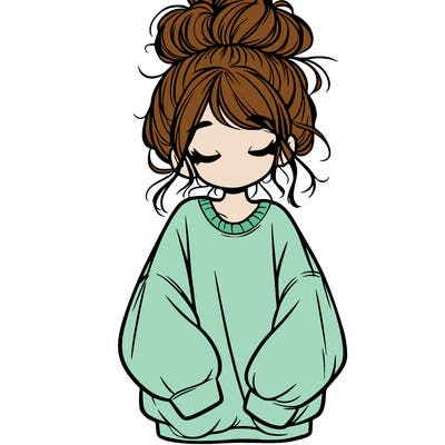 girl with baggy sweatshirt and messy bun