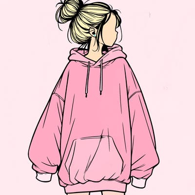 realistic girl with a oversized sweatshirt on and a bun