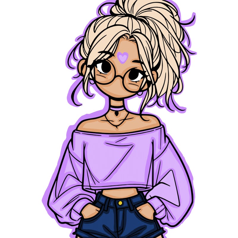 girl with a messy ponytail glasses a baggy crop top and jean shorts