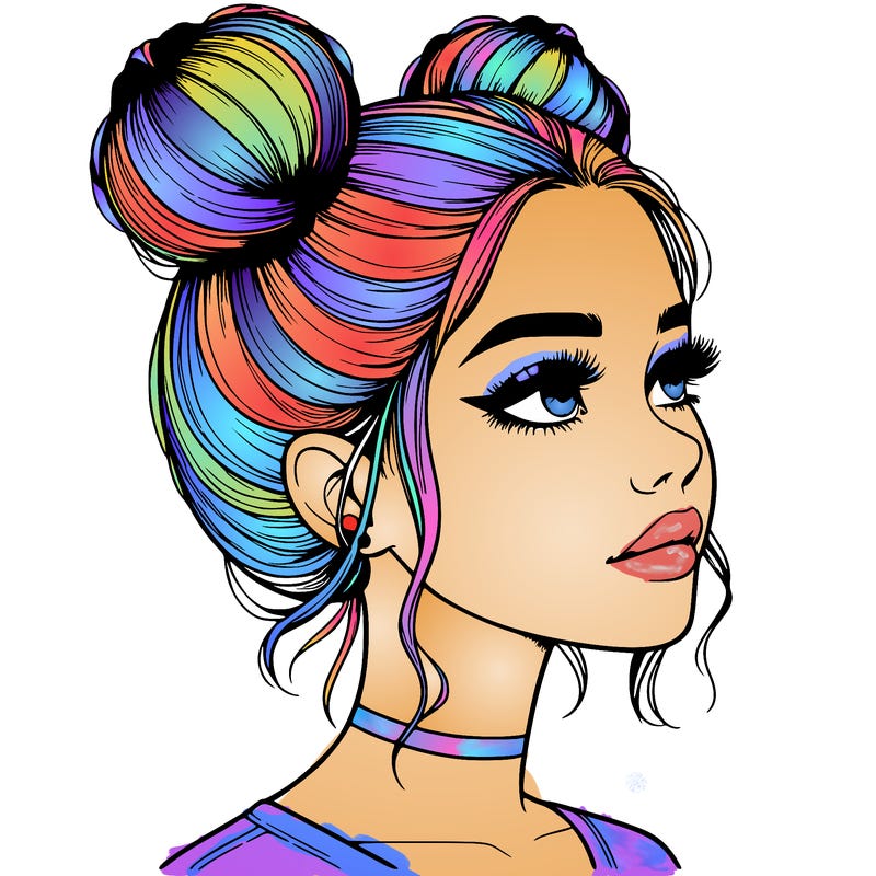 realistic girl with buns on the top of her head