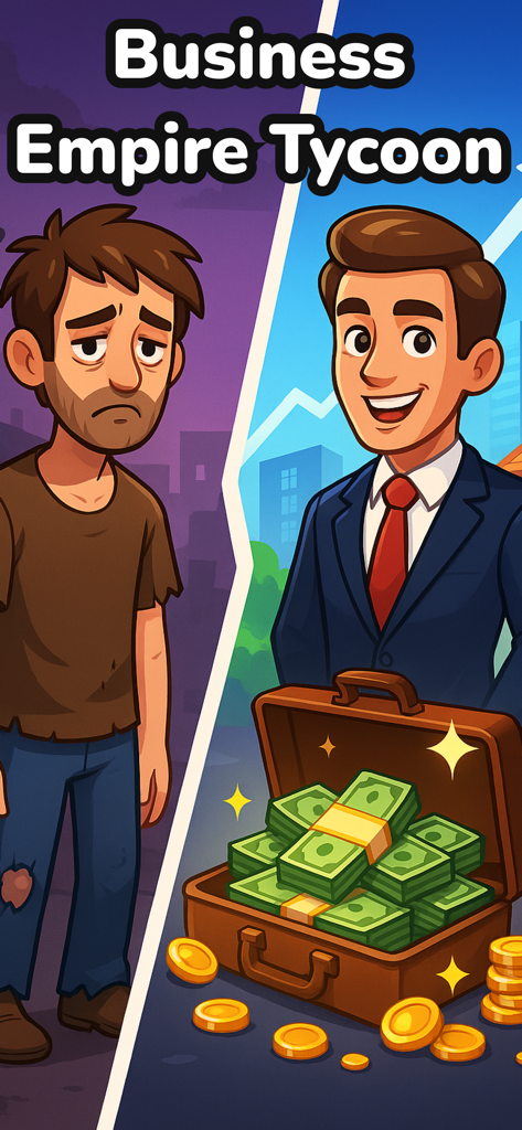 Una ilustración de pantalla dividida que muestra la transformación de un personaje de un hombre pobre a un hombre de negocios rico con un maletín lleno de dinero