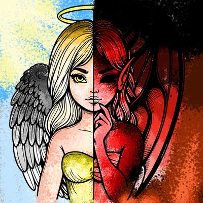 realistic angel half demon