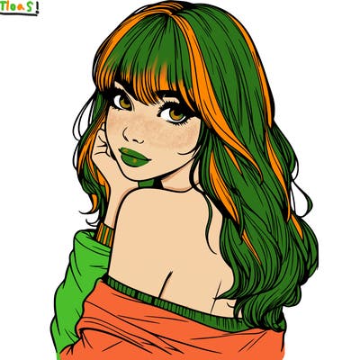 realistic girl with bangs looking over her shoulder