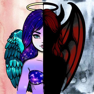 realistic angel half demon