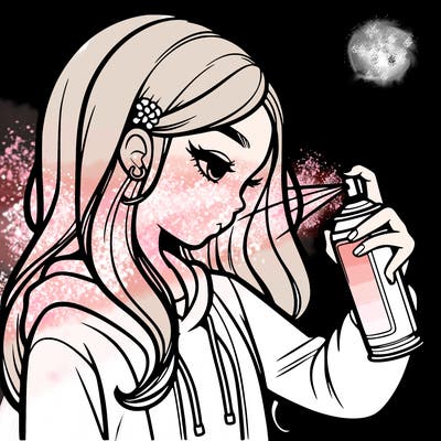 a realistic girl spray painting