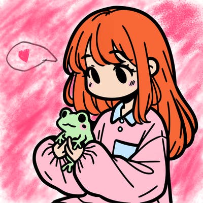 girl with long hair and a oversized shirt. and she is holding a frog