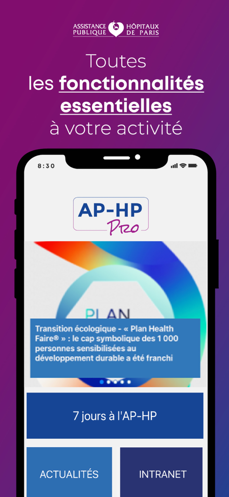 Home screen of the AP-HP Pro app for healthcare professionals