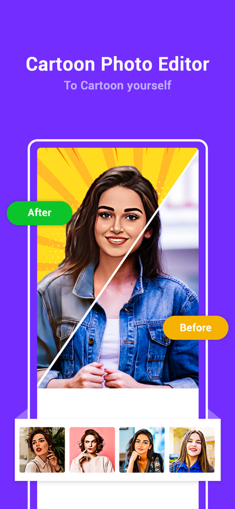 ToonApp - cartoons from photos - Before and after comparison of a woman's portrait converted into a cartoon using ToonApp