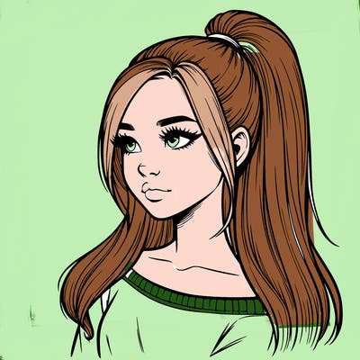 realistic girl with a high ponytail