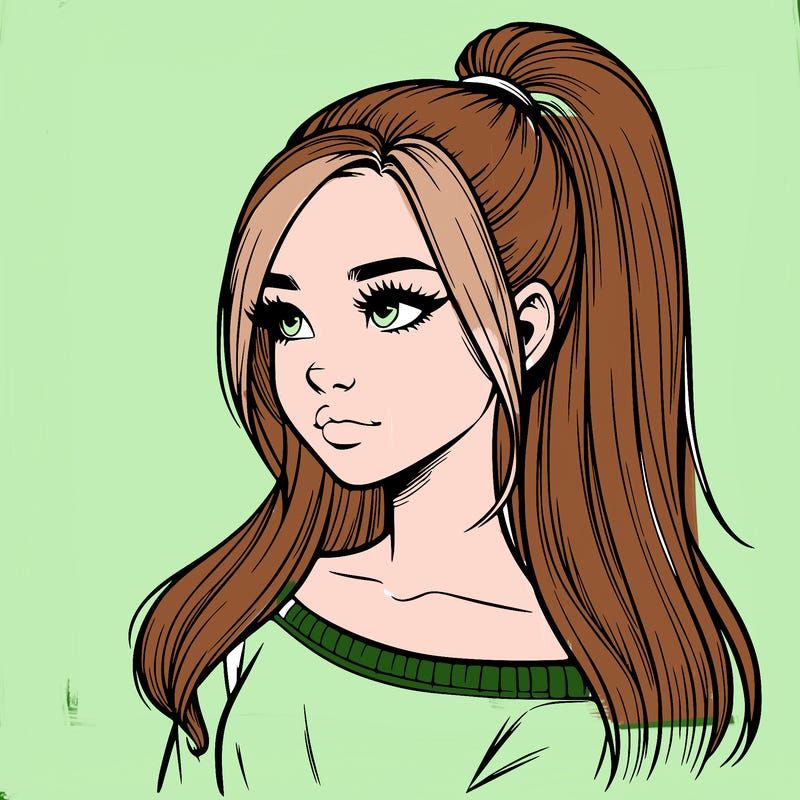 realistic girl with a high ponytail