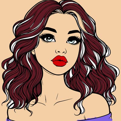 realistic girl with wavy hair and lips