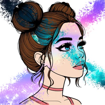 realistic girl with buns on the top of her head