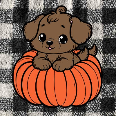 cute little puppy in a pumpkin