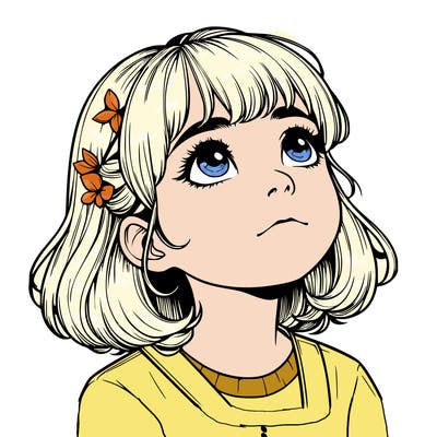 realistic girl looking up