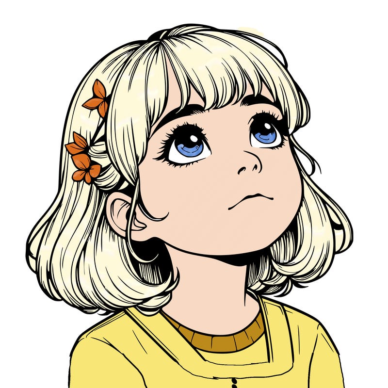 realistic girl looking up