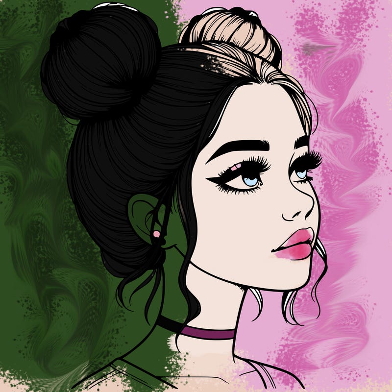 realistic girl with buns on the top of her head
