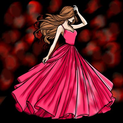 realistic woman with dress flowing in the wind