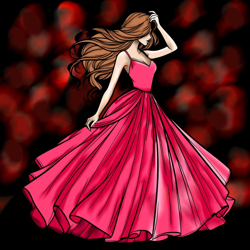 realistic woman with dress flowing in the wind