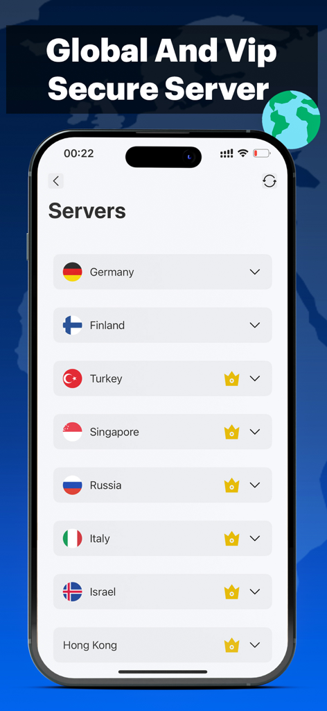 Pegasus VPN PRO - Pegasus VPN PRO app interface showing a list of global and VIP secure servers for different countries
