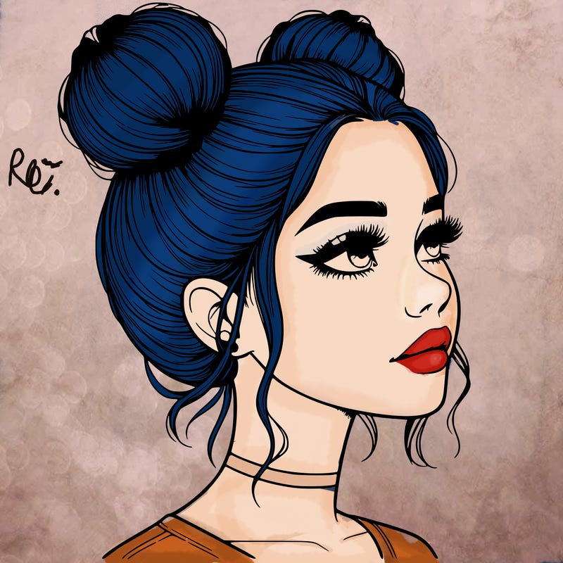realistic girl with buns on the top of her head
