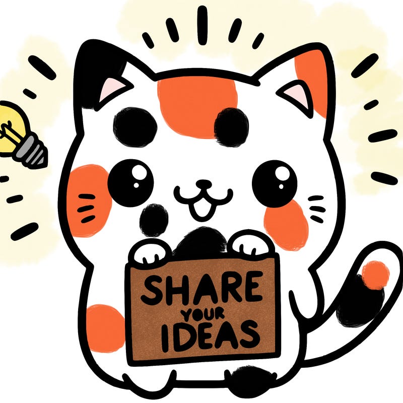 a cute cat saying share your ideas