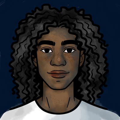 a man , long curly hair, mixed african american and white