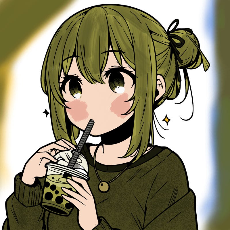 manga character drinking boba