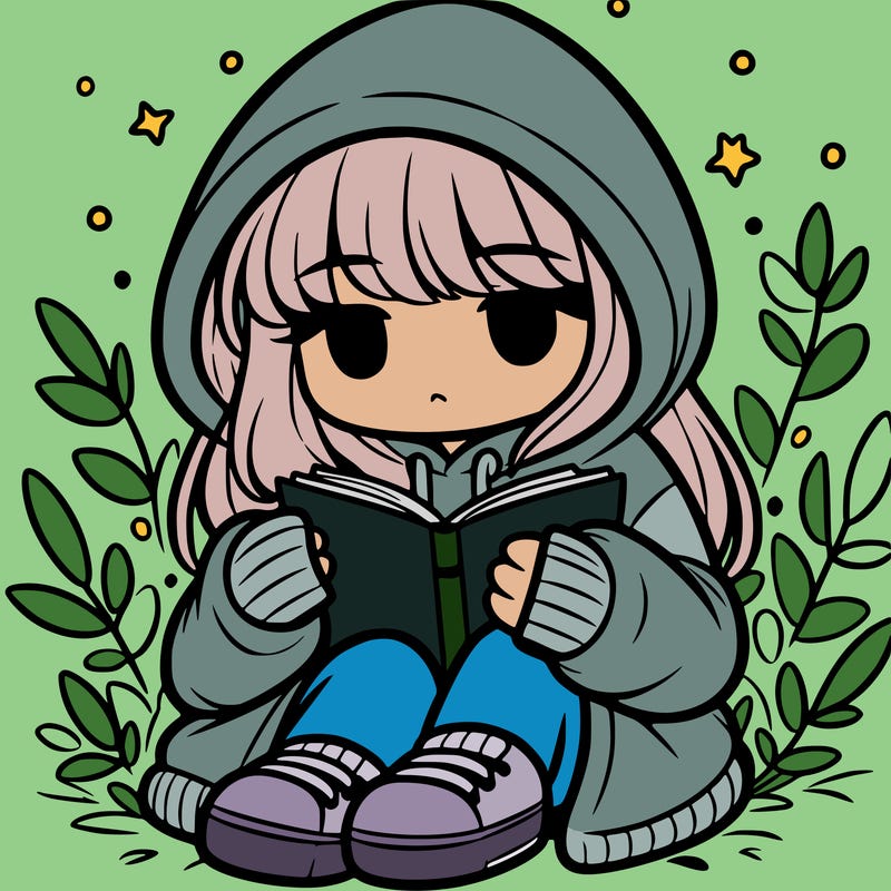 girl in oversized hoodie reading a book