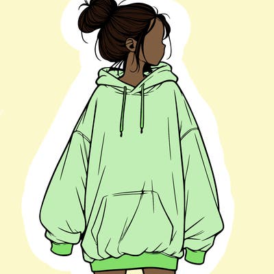 realistic girl with a oversized sweatshirt on and a bun