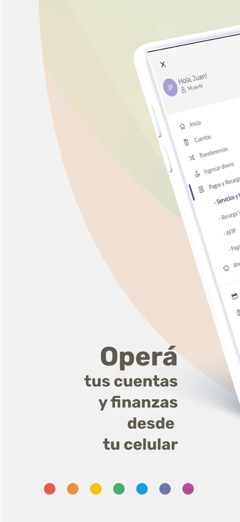 BANCA CREDICOOP - Interfaz de la app móvil de Banca Credicoop en la pantalla de un smartphone mostrando el menú principal y las funciones bancarias