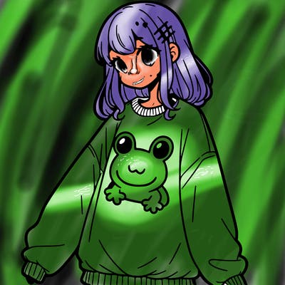 girl wearing frogging sweatshirt