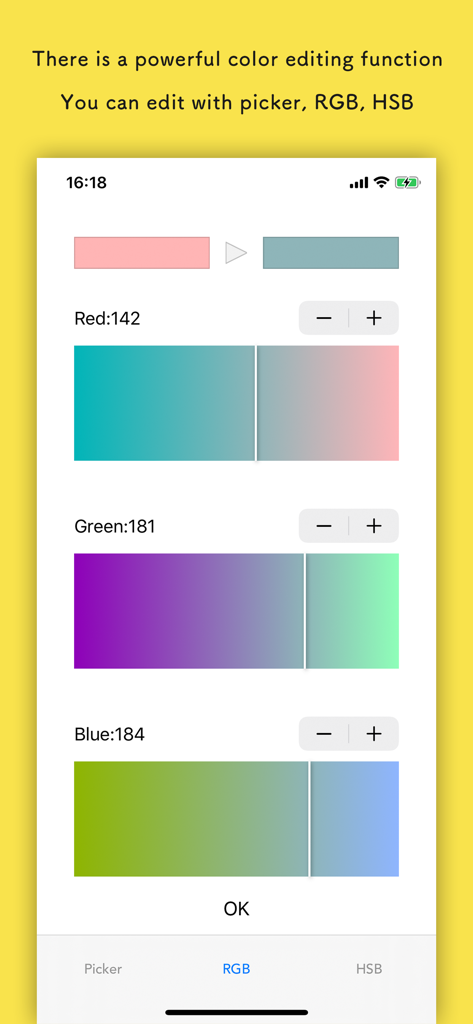 Pixelable - Pixel Art Editor - Interface of the Pixelable app showing RGB color adjustment sliders for red green and blue