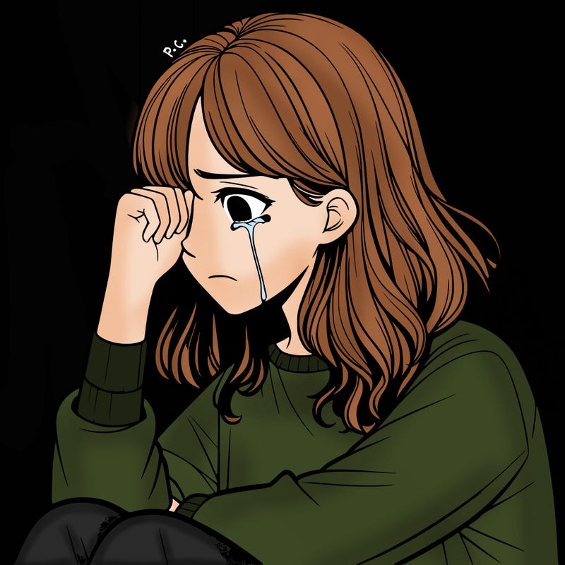 realistic girl crying in a corner