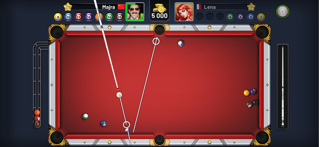 8 Pool Clash - Partida de billar PvP 1 contra 1 en una mesa de billar roja en 8 Pool Clash