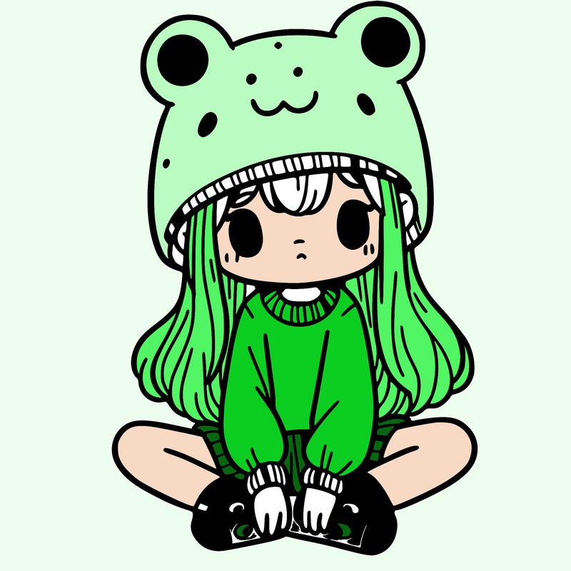 a girl wearing a frog hat and some frog socks