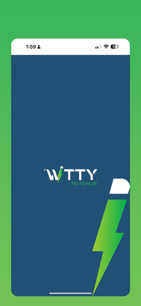 Witty Solutions - Witty Solutions app splash screen featuring the company logo and a green lightning bolt icon.