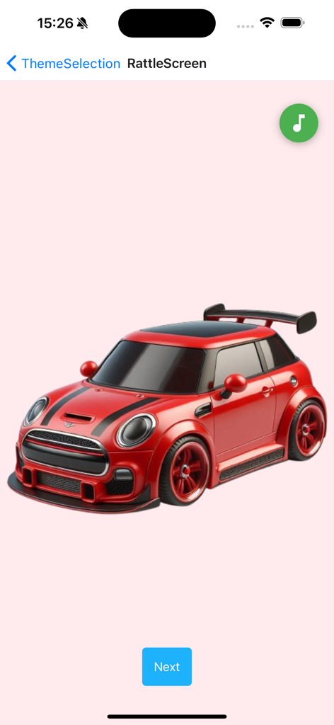 Rattle Clatter - Interactive red toy car for toddlers on the Rattle Clatter app.