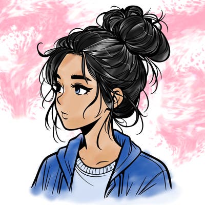 realistic teenage girl with a messy bun