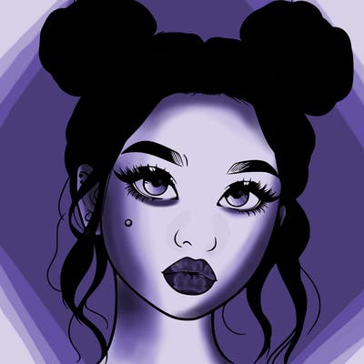 realistic girl with two buns on her hair and lips