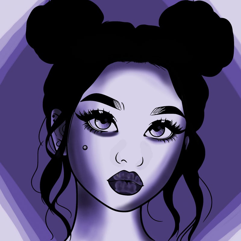 realistic girl with two buns on her hair and lips