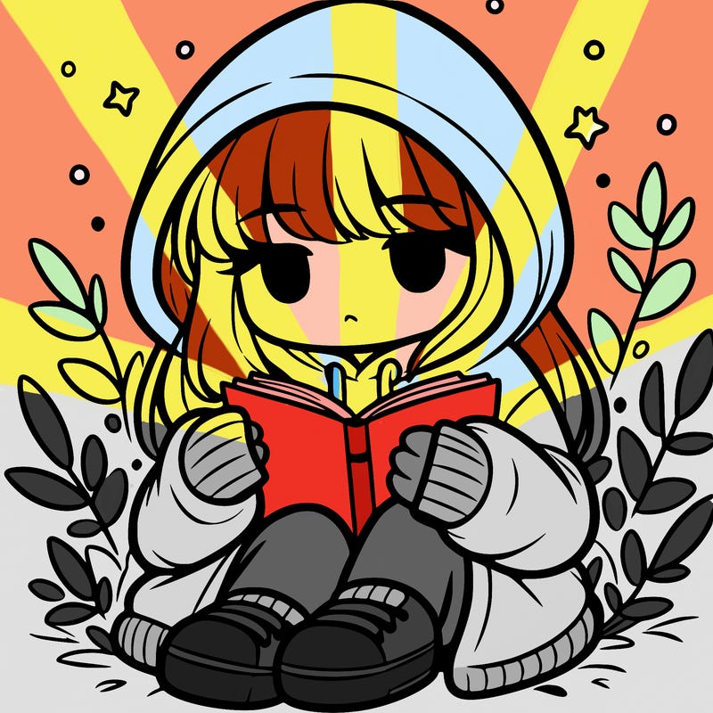 girl in oversized hoodie reading a book