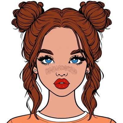 realistic girl with two buns in hair and lips